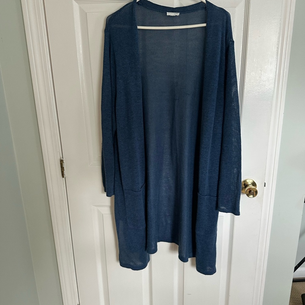 J. Jill Blue Cardigan Sweater Lightweight Open-Front